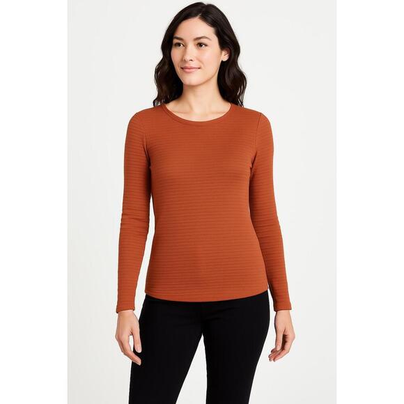 ANA A New Approach Rust Textured Fabric Crew Neck Long Sleeve Top Medium - Picture 2 of 9